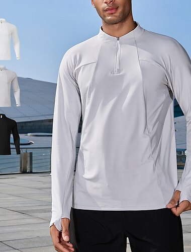 Hombre Camisa para senderismo Sudadera con un cuarto de cremallera Camiseta de rendimiento Manga Larga Escote Chino Camisas Camiseta Al aire libre Secado rápido Ligero Reductor del Sudor Transpirable