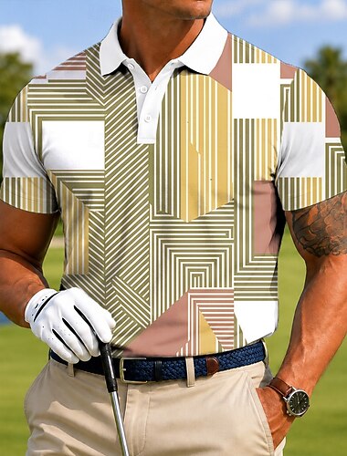  Homens Geométrico Golf Camisas Polo Esportivas Manga Curta Camisas polo Camisas de colarinho Casual Roupa Esportiva Impressão 3D Botões Malha Respirável Verão Primavera Azul Amarelo Verde