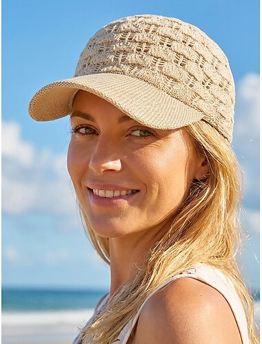  Cappellino da baseball da donna all'uncinetto, cappello estivo traspirante in maglia di poliestere, cappellino in rete con lacci regolabile, cappello leggero con protezione solare per viaggi,
