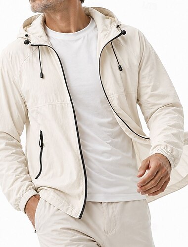  Herren Leichte Jacke Lässig Sonnenschutz UV Schutz Mit Kapuze Frühling & Sommer Frühling Sport & Outdoor Alltagstauglich Mit Kapuze Regulär Salbei Beige Jacken