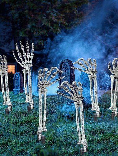  Lot de 6 piquets en forme de bras de squelette pour Halloween, mains de squelette réalistes surgissant du sol, décorations extérieures pour pelouse, jardin, cimetière, maison hantée et scène de