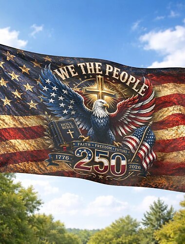  Drapeau américain commémoratif du 250e anniversaire (1776-2026), « Nous le peuple », drapeaux patriotiques, 4 juillet 2026, 250e anniversaire de l'indépendance, aigle à tête blanche, croix chrétienne,
