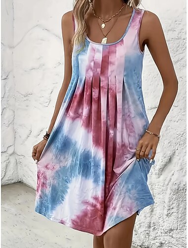  Per donna Mini abito Abito a trapezio Vacanza Casual Spiaggia Vestibilità comoda Grafico Astratto Senza Maniche Collo a U Blu Rosso Verde scuro Verde Estate Primavera