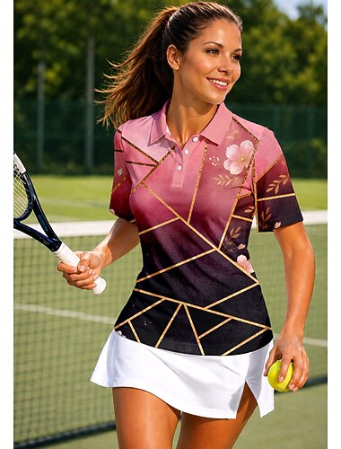  Naisten Geometrinen Kaltevuus Urheilupaita Poolopaita Tennispaita Lyhythihainen Kukka-aihe Napit UPF50+ UV-vastustuskykyinen Erittäin elastinen Kosteuden siirtävä Hengittävä Lentopallo Tennis Golf