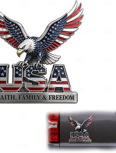  1/2 stuks VS geloof, familie &Vrijheidsmetaal embleem, adelaar &USA letters patriottische editie 3D metalen auto-embleem, 250e jubileum rood &Blauwe vlag autosticker voor auto's, vrachtwagens, SUV's