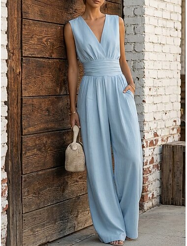  Mujer Mono Vacaciones Longitud total Alta cintura Bolsillo Multi capa Cómodo Rígido Casual Vacaciones Negro Blanco Amarillo Vino Verano Primavera Ajuste regular