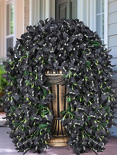  Lot de 2 fleurs artificielles noires suspendues, bougainvillées réalistes en soie, résistantes aux UV, idéales pour la décoration de porche, terrasse, balcon, entrée, jardin, cour, Halloween et