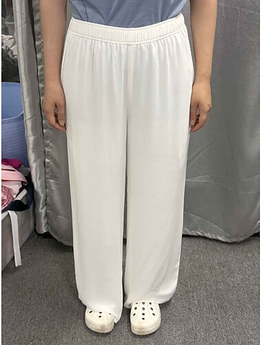  Dames Chiffon Broek met rechte pijpen Elegant Volledige lengte Medium Taille Effen Zak Elastische tailleband Inelastisch Dagelijks liiketoiminta Werk Parel Wit Zomer Lente Herfst
