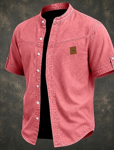  Da uomo Camicia Camicia casual Camicia con Bottoni Camicia 100% cotone lavaggio acido Verde chiaro Rosa Viola Kaki Manica Corta Semplice Colletto alla coreana Collo alla coreana Casuale Quotidiano