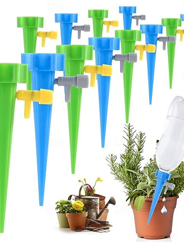  6 picchetti autoirriganti per interni &Kit di irrigazione a goccia per esterni, irrigatori autoirriganti per piante, interruttore della valvola di controllo regolabile