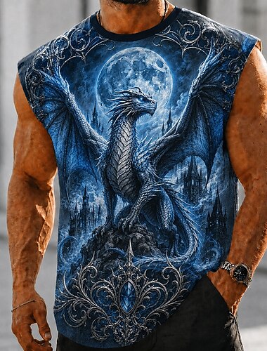  Homme Dragon Sous-Vêtements Sans manches T-shirt Impression 3D Col ras du cou Chemise Sombre Quotidien Fête Bleu Bleu 1# Jaune Printemps & Été Vêtement Tenue S M L XL 2XL 3XL
