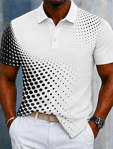  Voor heren Meetkundig Poloshirts Korte mouw Poloshirt Overhemden met kraag Casual Sportkleding Alledaagse kleding 3D-afdrukken Knop Ademend gaas Lente zomer blauw Zwart Rood