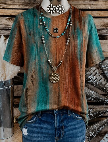  női western boho póló nyomtatott virágmintás grafikus geometrikus vintage stílusos hétköznapi rövid ujjú kerek nyakú v nyakú kerek nyakú crop felsők lezser hétköznapi hétvége zsályazöld barna limezöld