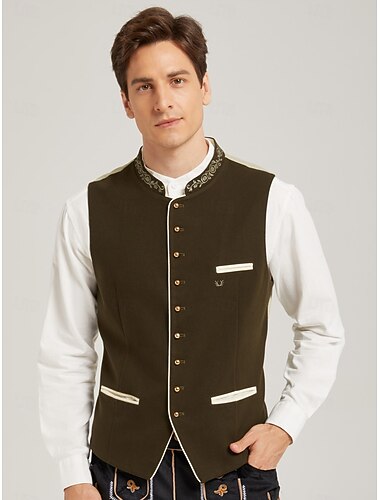  Oktoberfest Chaleco tradicional Chaleco tradicional bávaro Bordado Terciopelo Escote Chino Collar mandarín Alemán alpino Herencia prados Hombre Carnaval Festival de Cerveza Paño de estilo tradicional