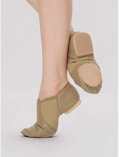 Khaki dames jazzdansschoenen van zacht imitatieleer met flexibele splitzool, instapschoenen voor moderne dans, jazz, oefenstudio, training en optredens.