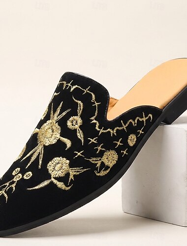  Svarta broderade smoking mule loafers för män – designerslip-on finskor för bröllop, fester, banketter och speciella tillfällen