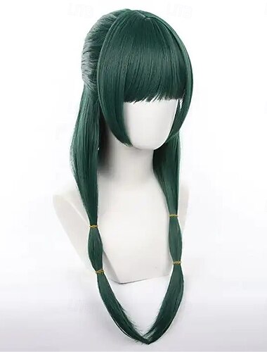  zielona peruka do cosplayu anime z grzywką i długimi, podwójnymi ogonami – włosy w stroju zielarza starożytnego pałacu