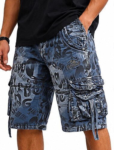  Homens camuflagem Côr Camuflagem Frases e Citações Shorts táticos Bermuda Cargo Calção Cintura Média Moda Clássico Casual Diário Ao ar livre Botões Bolso multi Designer Roupa