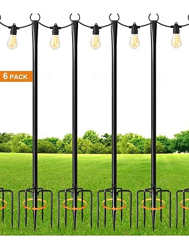  2,7 meter lange lichtsnoerpalen voor buiten, metalen lichtsnoerpaal met vork, lichtstandaard voor terras, pergola, tuin, achtertuin, erf, campingfeest (zonder verlichting)