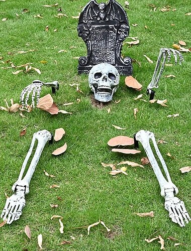  5-teiliges Halloween-Skelett-Set mit Knochen und Totenkopf, realistische Friedhofsdekoration inklusive Skelettpfählen, Totenkopf und Armen und Beinen, ideal für Garten, Rasen und als Friedhofsdeko für
