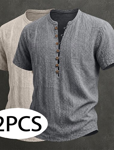  Hommes Chemise en lin Chemise popover Chemise d'été Chemise Décontractée Uni Occasionnel Quotidien Blanc + kaki Gris + Kaki Gris + Bleu Marine Bleu + Bleu Marine Manche Courte Col Été Vêtement Tenue