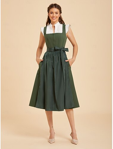  Oktoberfest Robe Dirndl Robes traditionnelles Longueur midi Femme de ménage Bavarois Allemand Prairies Femmes Tissu de style traditionnel Sans chemisier (75 cm)