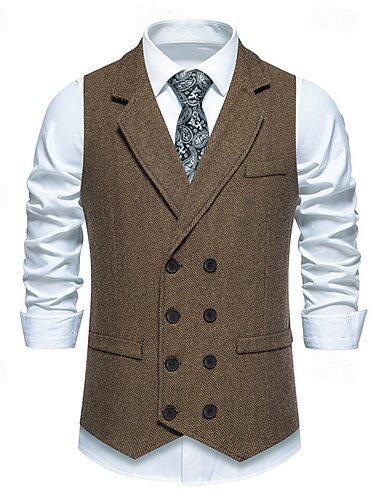  Roaring jaren '20 Jaren 1920 Retro vintage Vest The Great Gatsby Dubbele rij knopen Visgraattweed Gekerfde revers Kostuum Voor heren Opwekking Bruiloft Casual / Dagelijks Volwassenen vest