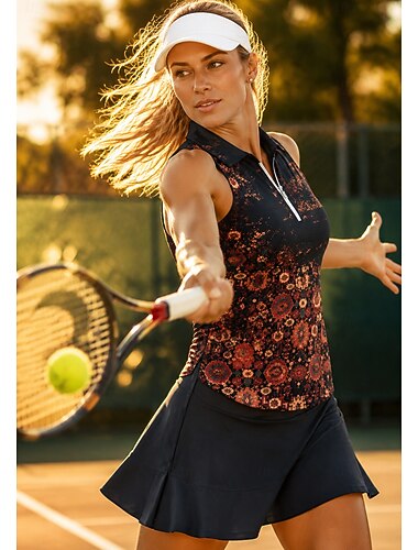  Dame Bohem Topper Sportsskjorte POLO T-skjorte Tennisskjorte Ermeløs Glidelås Blomster UPF50+ UV-bestandig Høy Elastisitet Fukttransport Pustende Volleyball Tennis Golf Aftæpning Polokrage Skjørter