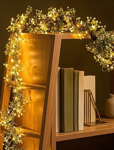  Ghirlanda luminosa a forma di stella con fiori sintetici e luci fatate, 1,8 m, 20 LED, ideale per matrimoni, feste, San Valentino, Natale, interni ed esterni, balconi, verande e giardini.