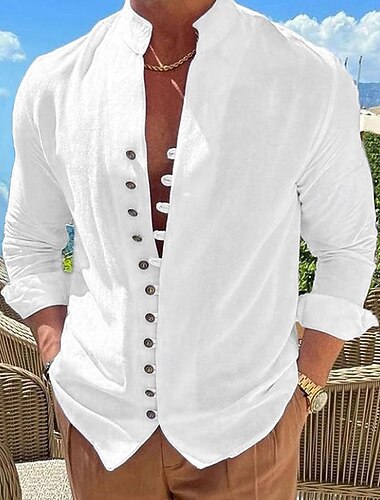  Homme Chemise Chemise en lin Chemise d'été Chemise Décontractée Chemise Boutonnée Uni Quotidien Vacances Blanche Noir Rose Claire Bleu manche longue Band Collar Été Printemps & Automne Vêtement Tenue