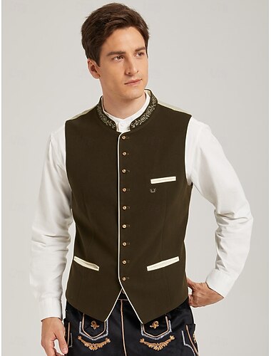  Oktoberfest Chaleco tradicional Chaleco tradicional bávaro Bordado Terciopelo Escote Chino Collar mandarín Alemán alpino Herencia prados Hombre Carnaval Festival de Cerveza Paño de estilo tradicional