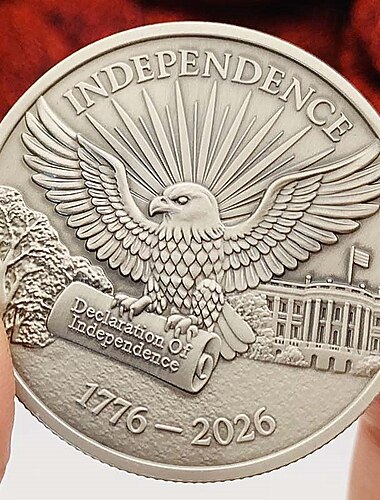  Moneta commemorativa del 250° anniversario dell'America 1776-2026, moneta commemorativa del quinquennio della Campana della Libertà con cornice girevole, souvenir in argento della Dichiarazione