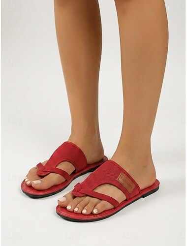  Rode, ademende mesh teenslippers voor dames – lichtgewicht, casual slippers voor dagelijks gebruik in de zomer, op reis en op vakantie.