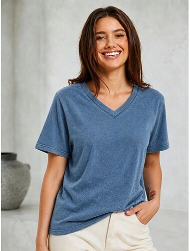  softfade™ naisten 100 % puuvillaiset t-paidat - laadukas vintage-tyylinen lyhythihainen v-aukkoinen t-paita