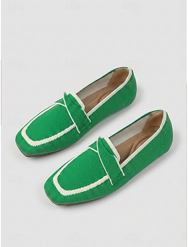  Grüne, atmungsaktive Strick-Ballerinas für Damen mit eckiger Zehenpartie – leichte Slipper mit weicher, gepolsterter Innensohle, bequeme Freizeitschuhe für den Alltag, zum Pendeln, Reisen und Shoppen.