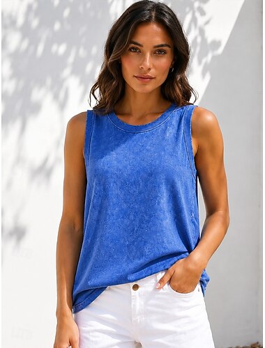  Débardeur vintage softfade™ pour femme, 100 % coton - Hauts basiques sans manches, doux et lavés