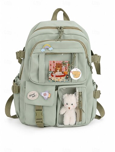  Zaino kawaii carino per ragazze preadolescenti e adolescenti, borsa scolastica capiente con molte tasche, tasca trasparente e peluche per il ritorno a scuola