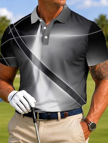  Per uomo Geometrico Golf Polo Sportivi Manica Corta Magliette polo Camicie con Colletto Casual Athleisure Stampa 3D Bottoni Tessuto retato traspirante Primavera & Estate Blu Viola Grigio