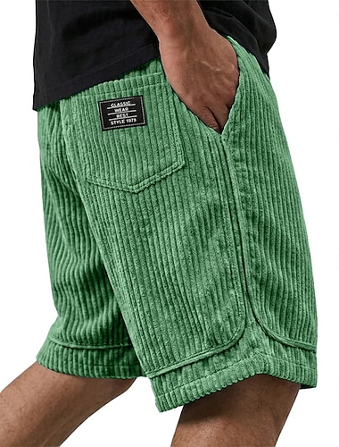  Hombre Pantalón corto Pantalones cortos casuales Pantalones cortos de pana Bolsillo Cintura elástica Plano Un Color Comodidad Transpirable Longitud de la rodilla Casual Exterior Playa Vacaciones Moda