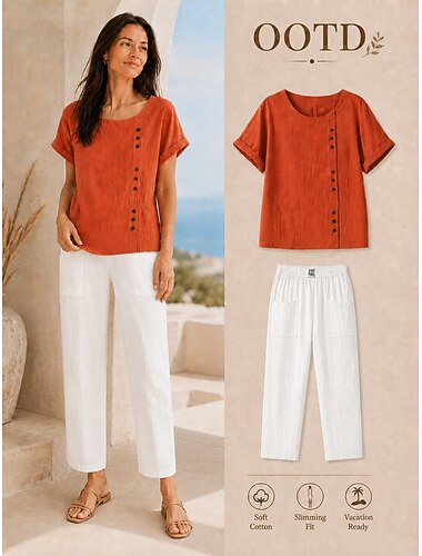  Per donna Pantaloni in cotone e lino Pantaloni Eleganti Pantaloni Estivi 100% cotone Tinta unita Classico Lunghezza alla caviglia Misura del girovita medio Tasca Baggy Design con Coulisse Elastica