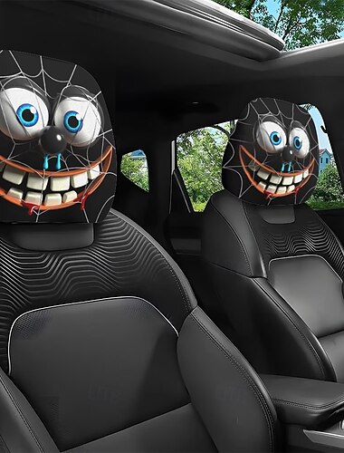  2-4 Stück witzige Auto-Kopfstützenbezüge mit Spinnennetz-Motiv und Cartoon-Augen, unbefüllt, für alle Jahreszeiten geeignet, komfortable Ergänzung für den Fahrzeuginnenraum, einfach zu montieren,