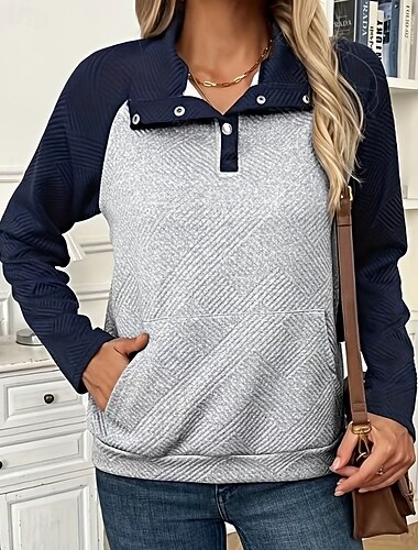  Mulheres Retalhos Moletom com capuz Tops casuais Primavera Outono Bloco de cor Manga Longa A Prova de Vento Macio Respirável Equitação Corrida Exercite-se Cinzento Claro Roupa de esporte Roupas