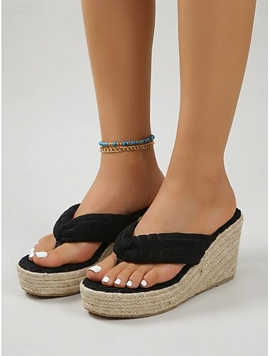  sandali con zeppa espadrillas da donna con plateau - infradito nere con tacco alto per vacanze in crociera, feste sul ponte &abbigliamento da resort