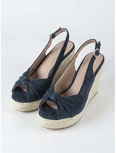 Marineblaue Espadrille-Keilsandalen für Damen – sexy Wildleder-Plateau-Sandalen mit offener Zehenpartie, Knotenverschluss und Fersenriemen für den Strandurlaub