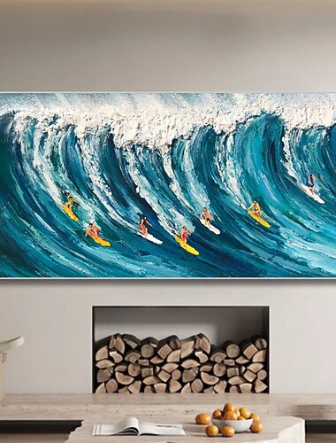  original surfeveggkunst blå havbølger maleri på lerret surfedekor bølgemaleri surfemaleri personlige surfergaver surfekunst