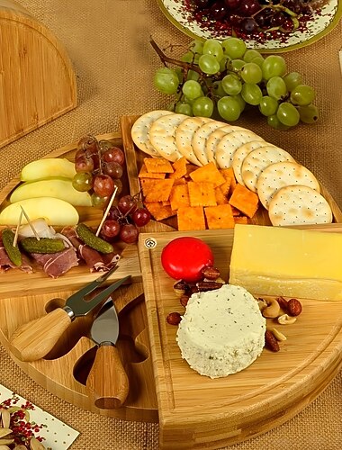  Käse-Snack-Servierset, Bambus-Käsemesser (1 Set) | Brotplatte &Obstschale