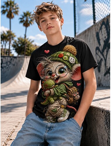  Jungen 3D Grafik Tiermotiv 3D T-Shirt Kurzarm 3D-Druck Sommer Frühling Übertrieben Designer Kinder 5-12 Jahre Lässig Party Normale Passform