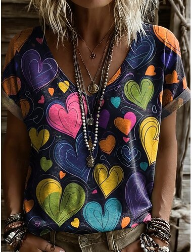  Per donna Maglietta Stampato Floreale Grafico Paisley Elegante Classico Casual Manica Corta Scollo a V Top lunghi Casuale Quotidiano Nero Viola Verde Estate Primavera