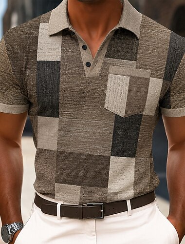  Per uomo Geometrico Polo Manica Corta Magliette polo Camicie con Colletto Business Casual All'aperto Athleisure Abbigliamento quotidiano Stampa 3D Bottoni Estate Primavera Blu Viola Marrone