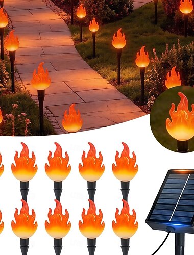  Solarleuchten für den Außenbereich, niedliche Lichterkette mit Flammenmuster und Erdspieß, wasserdichte LED-Gartendekoration für Terrasse, Weg, Hof, Halloween und Weihnachten
